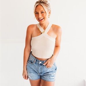 Miss love cream cross halter tank